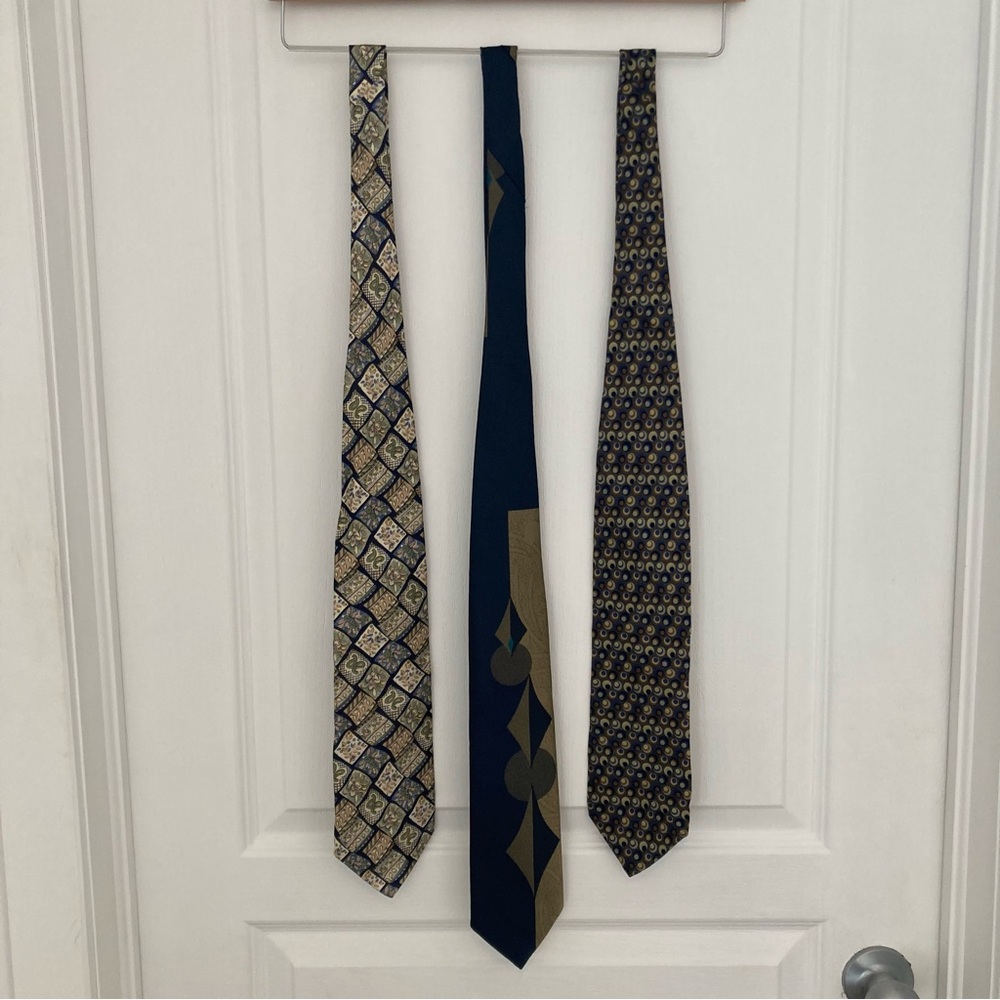 Multiple Men's Tie Set of 3 Blue Patterns Vintage Retro Look Style